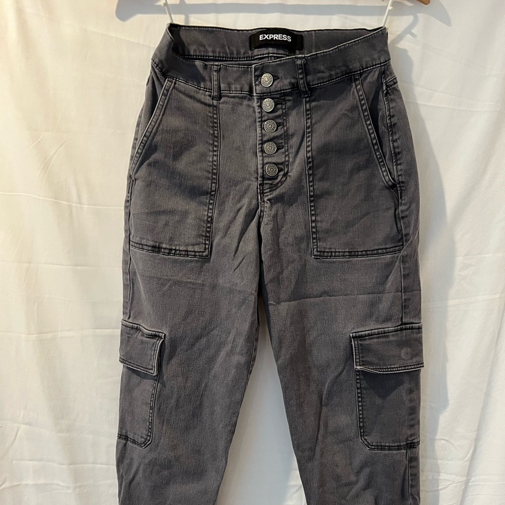 Express fitted stretch button fly cargo pants